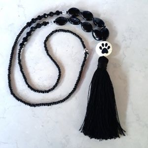 Dog Paw Glass Crystals Quartzite Tassel Necklace